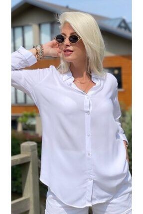 Kadın Basic Standart Kalıp Dokuma Viskoz Kumaş Gömlek Bluz BB4129GOM