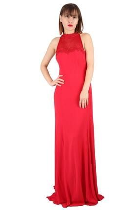 Kadın Abiye Elbise Tn7700 Sıfır Halter Yaka Krep Düğün Mezuniyet Kırmızı Mint 133600100013
