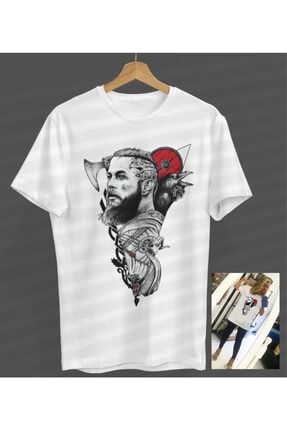 Unisex Ragner Viking Tasarım Beyaz Yuvarlak Yaka T-shirt S23358045960BEYAZNVM