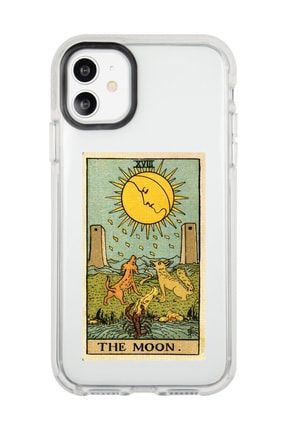 Iphone 11 Beyaz Kenarlı Anti Shock The Moon Tarot Kartı Desenli Telefon Kılıfı IP11LK-163