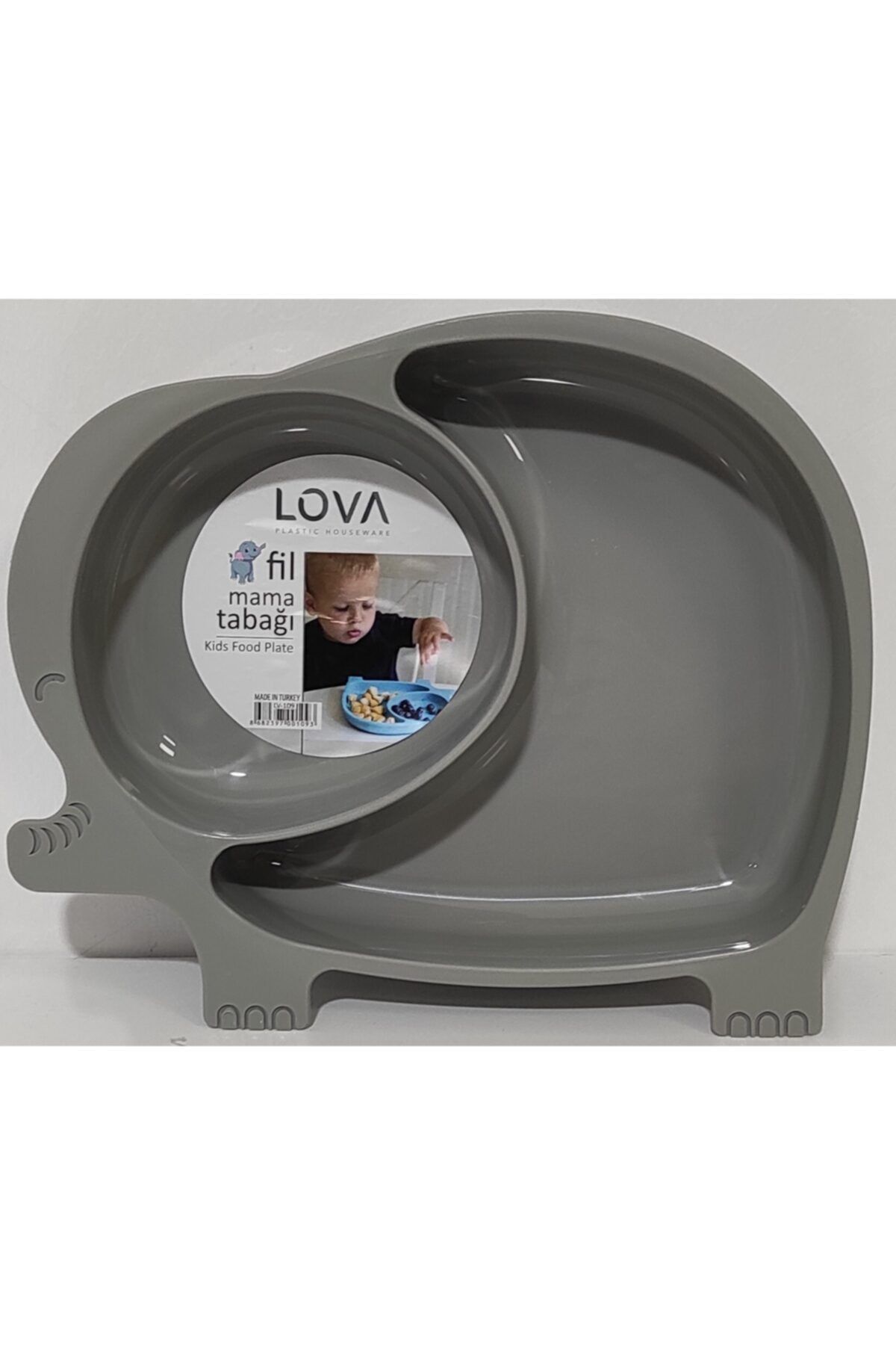 Lova-Elephant Shaped 2 Chamber Food Plate Gray 1