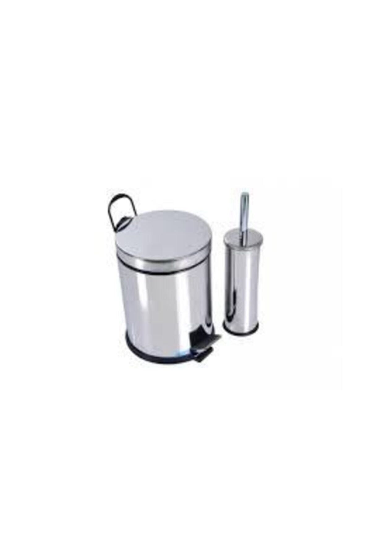 Mikro-Chrome Set of 2 5 Lt Pedal Trash Can WC Toilet Brush Set 1