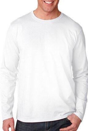 Erkek Beyaz Düz, Baskısız Bisiklet Yaka Uzun Kollu Penye T-shirt 1M2BM000AB