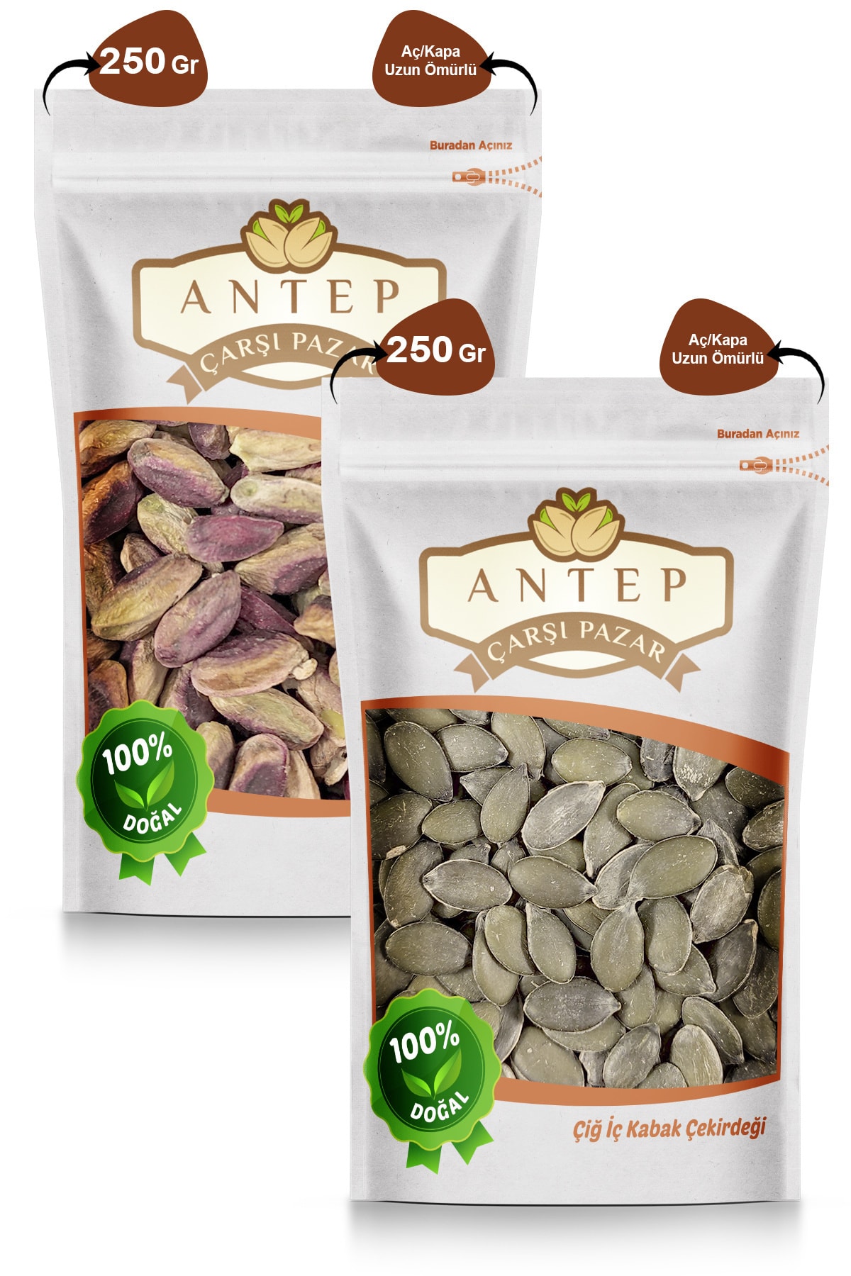 Antep Çarşı Pazar Çiğ Iç Ayçekirdeği 250 Gr. | Çiğ Iç Kabak Çekirdeği 250 Gr.