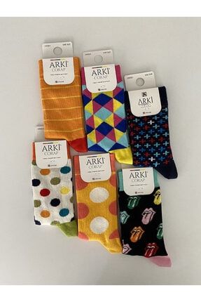Unisex Eğlenceli Desenli Renkli Çorap 6'lı ARKALT899