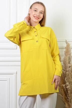 Kadın Cep Detaylı Sarı Tunik Gömlek Pmbl25301 PMBL25301