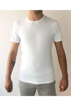 Beyaz Pamuklu Likralı Erkek Bisiklet Yaka Yarım Kollu Atlet - Tişört YE3