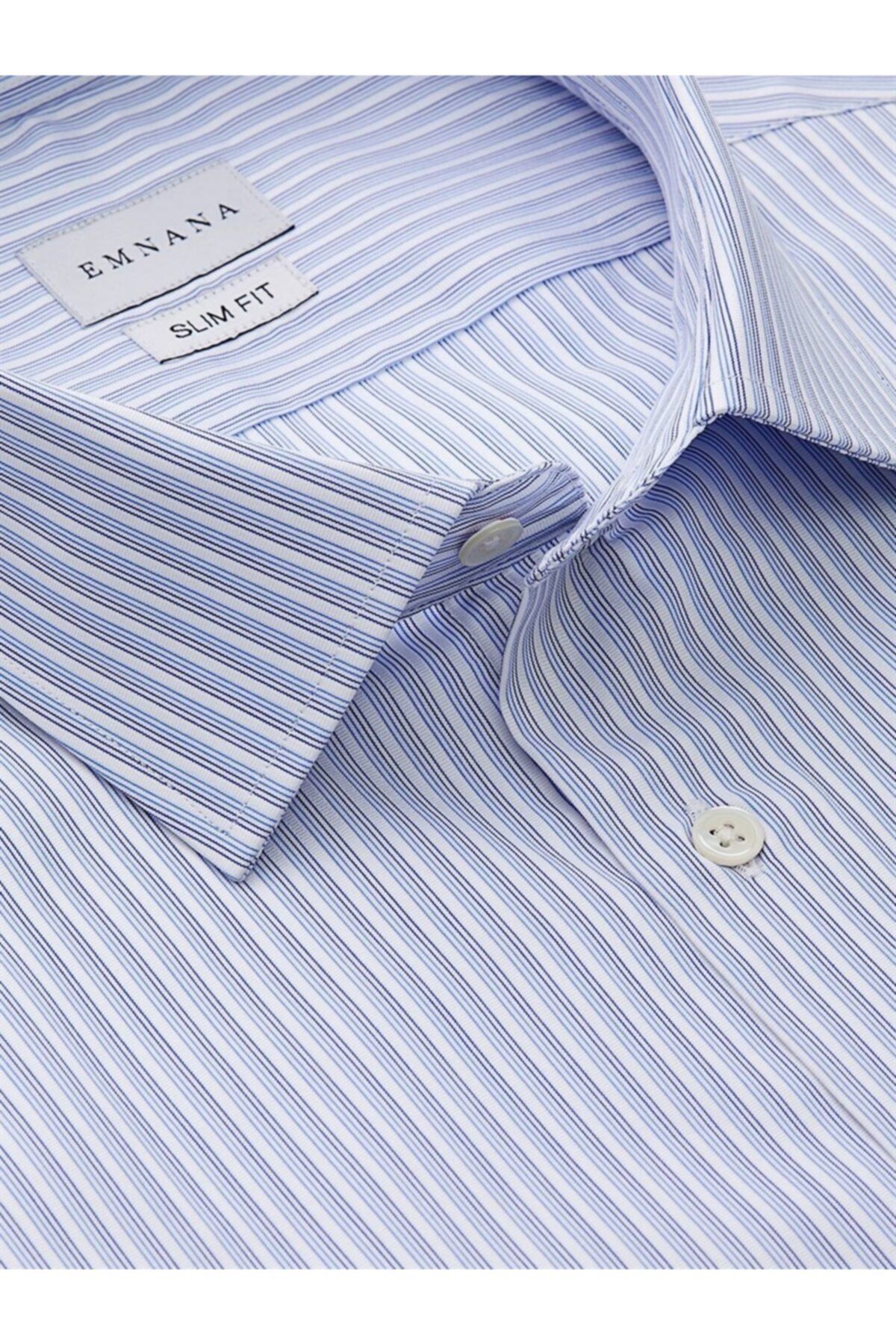 EMNANA-Blue Striped Slim Fit Shirt 2