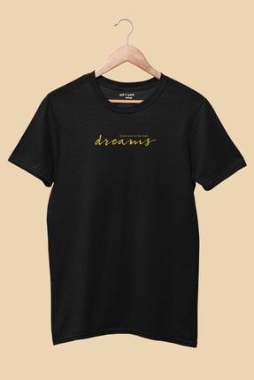 Unisex Dreams Altın Yaldız Desen Siyah T-shirt ART719