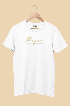 Unisex Magic Altın Yaldız Desen Beyaz T-shirt ART723