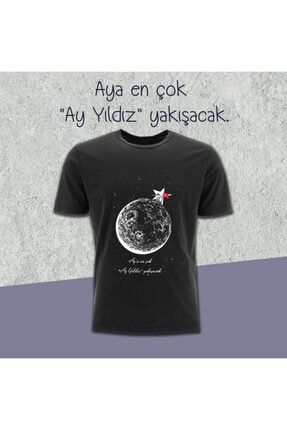Türk Bayraklı Astronot Erkek Siyah Tişört 002021TBAes