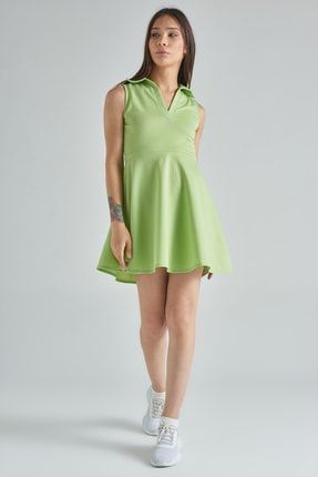 Yeşil V Yaka Kolsuz Mini Tenis Elbise QZE0001