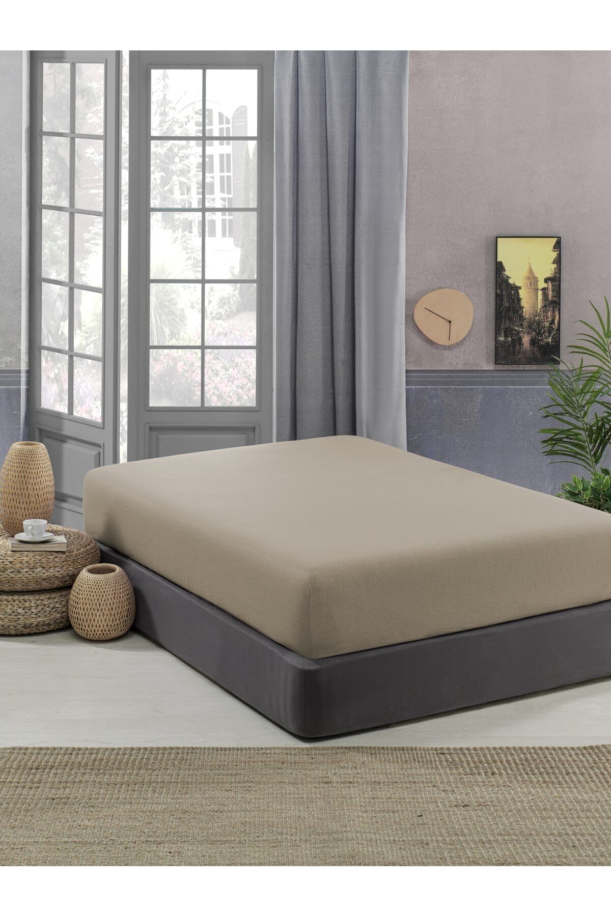 Elavia Home Cearceaf Dublu Din Bumbac Bej 160x200 - 160x200
