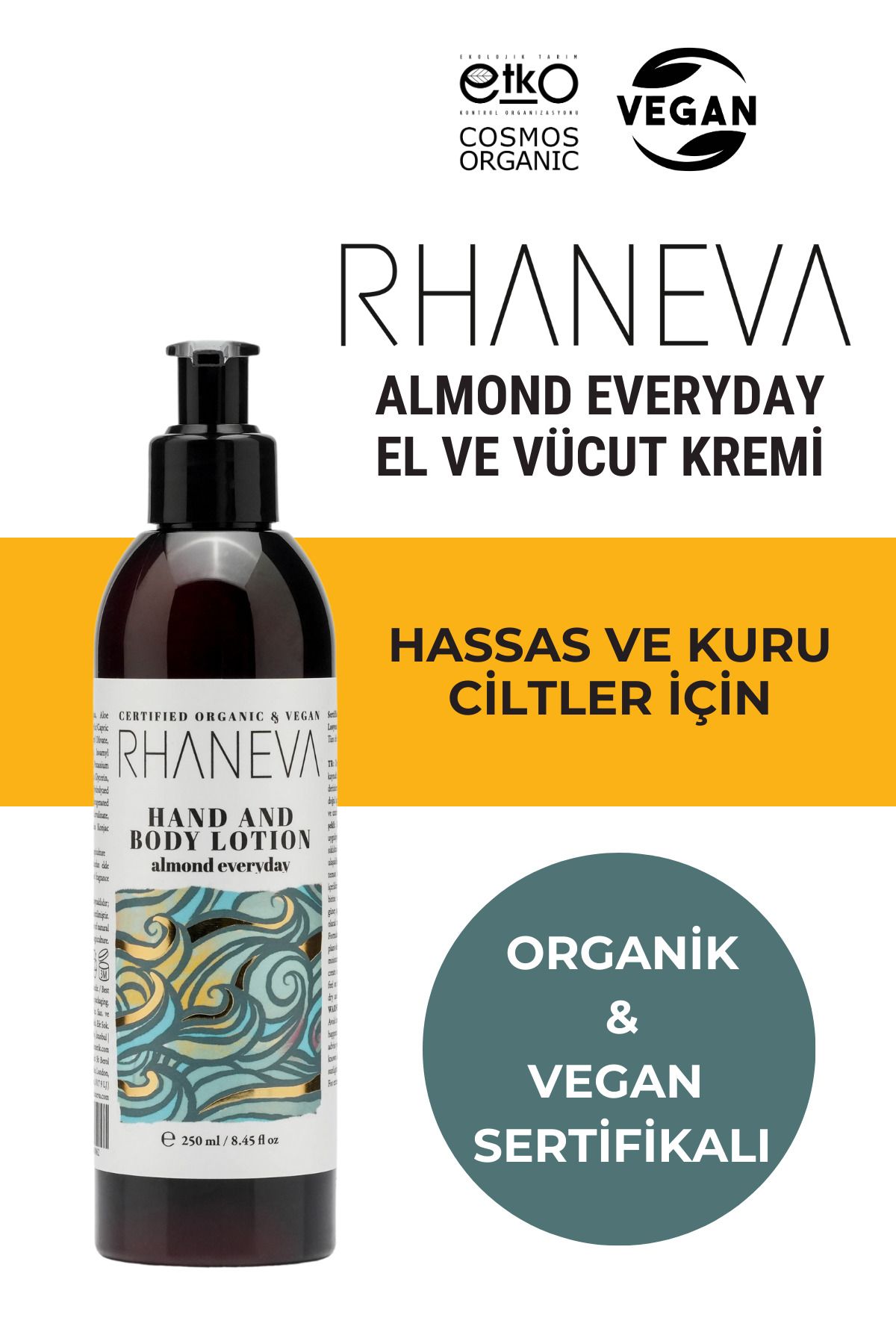RHANEVA-Almond Everyday - 250 ml Organic and Vegan Hand and Body Lotion 1
