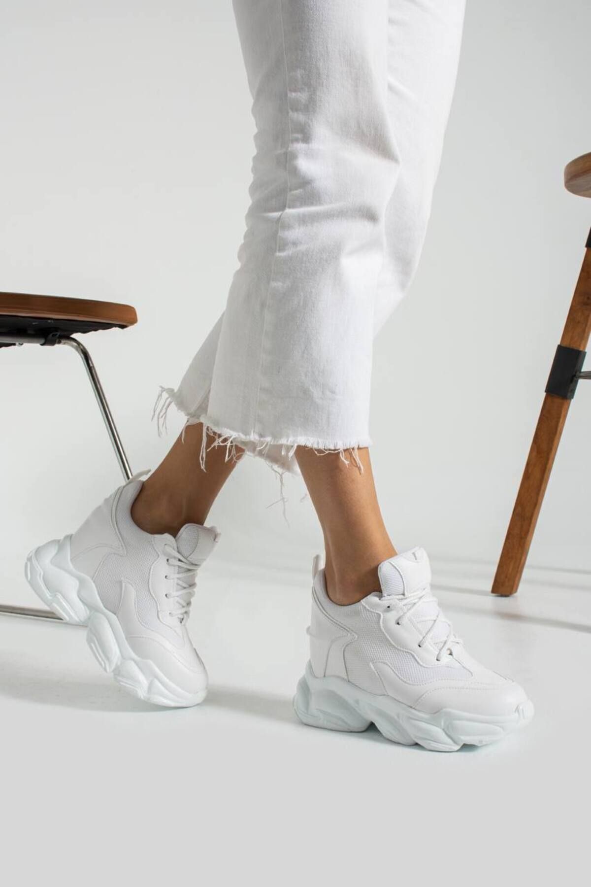 TREND-White Women's Sneakers with Wedge Heels 2