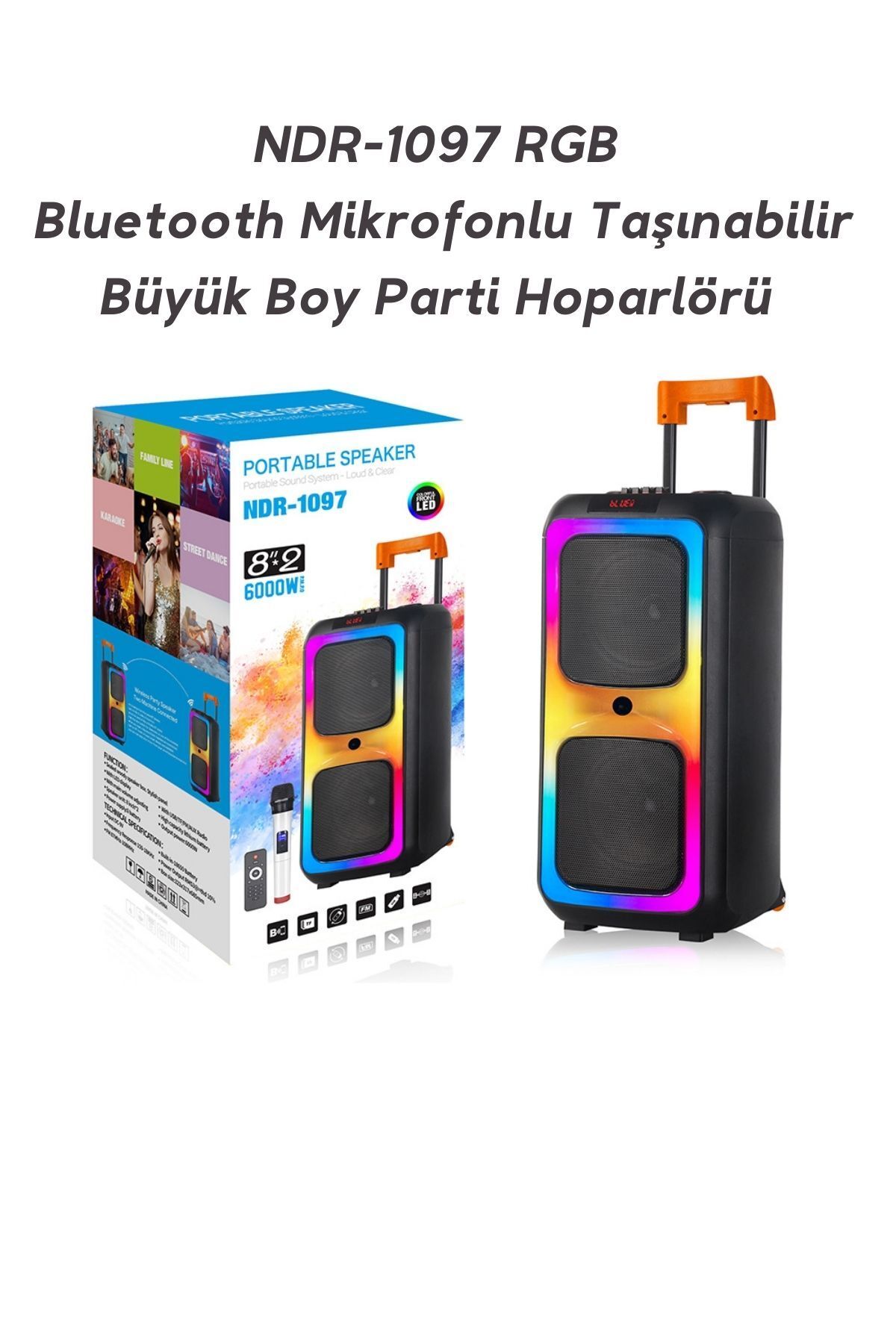 Bluetooth Hoparlör Parti Hoparlörü Karaoke Mikrofon Hediyeli Işıklı Ses BombasıUsbSd Girişli NDR1097