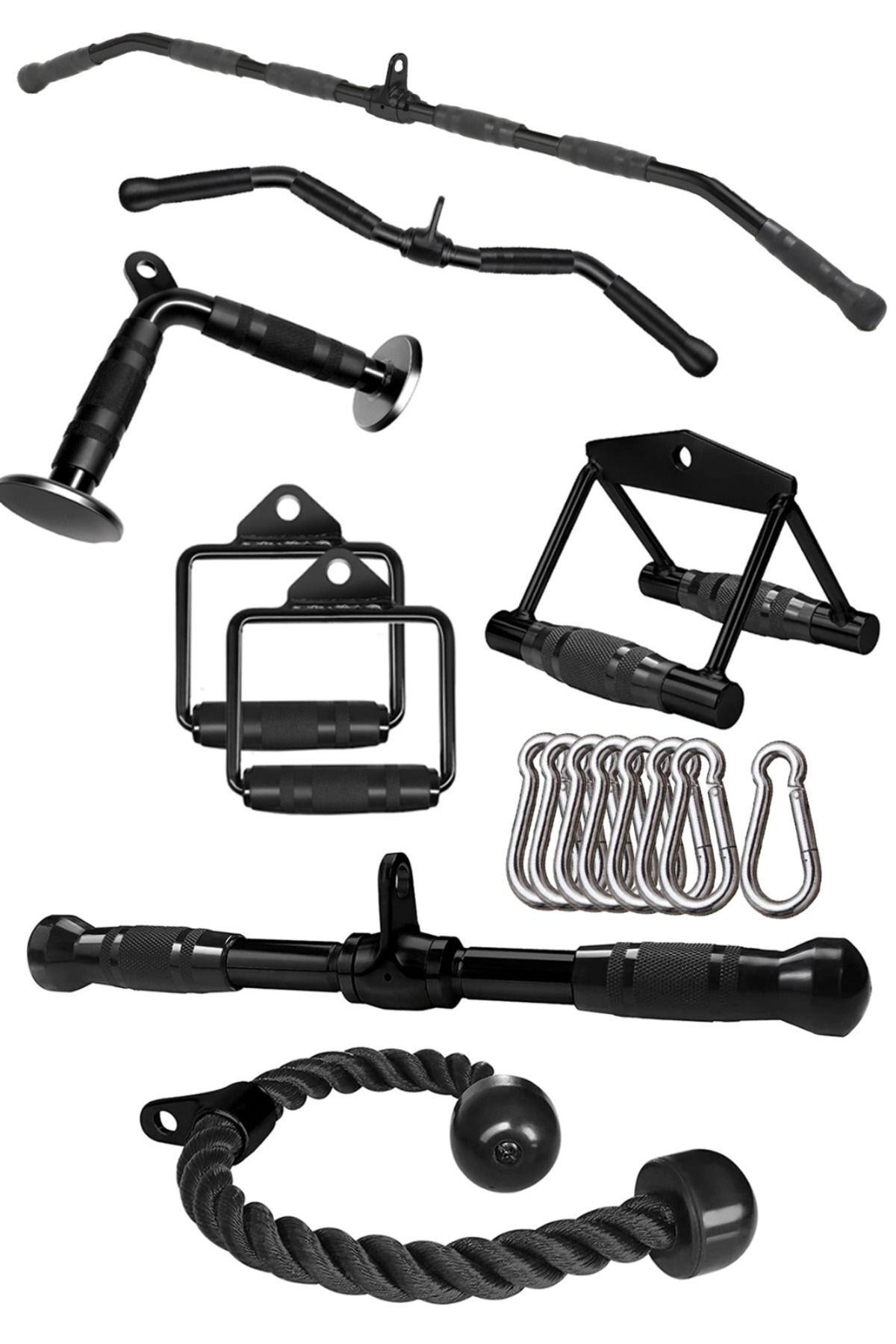 FinxSport 8'li Fitness Aparat Seti - Lat Pulldown - V Bar - Rowing Bar - Triceps Bar - Triceps Halatı