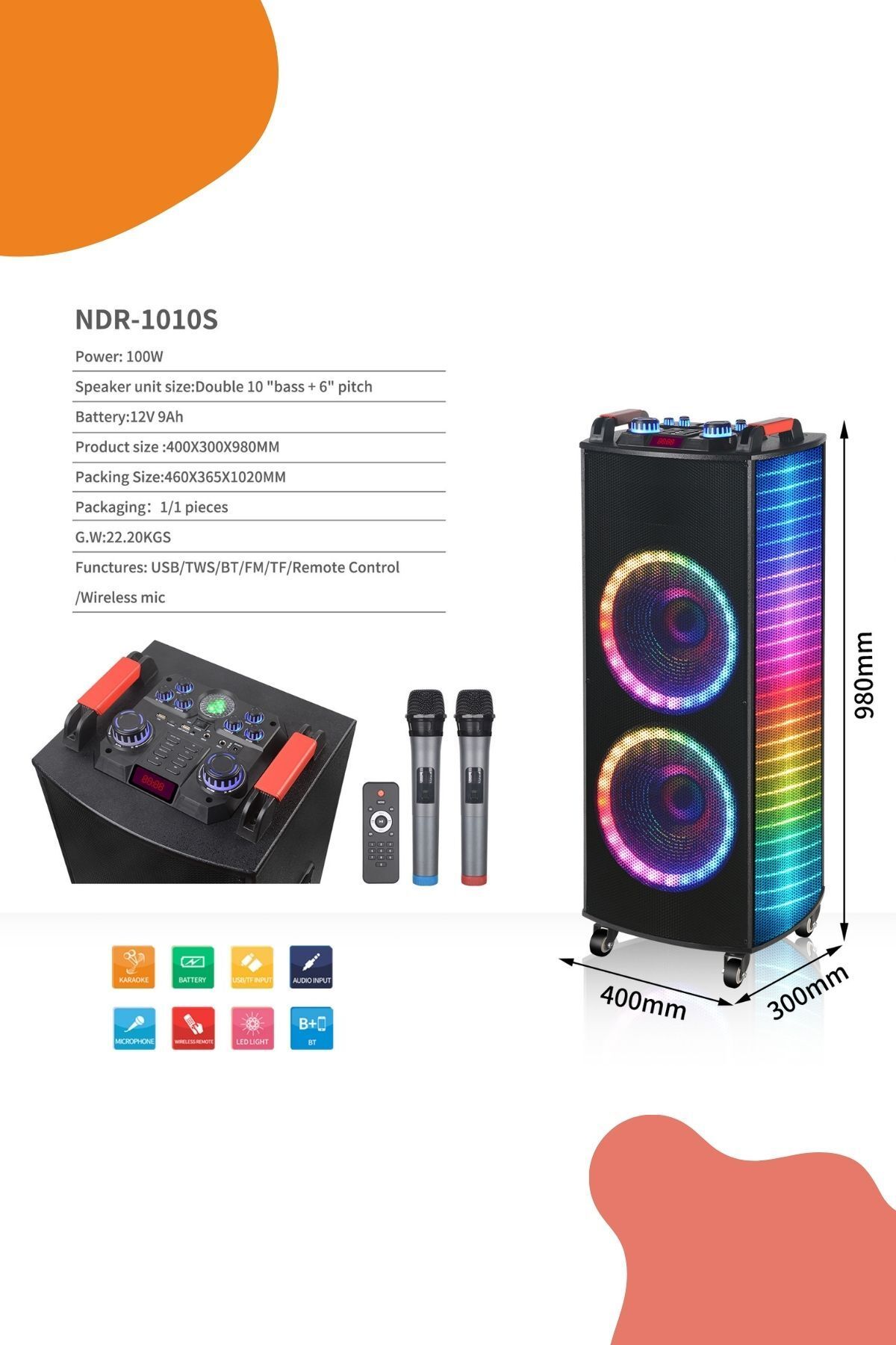 Bluetooth Hoparlör Parti Hoparlörü Karaoke Mikrofon Hediyeli Işıklı Ses Bombası  Usb Sd Girişli