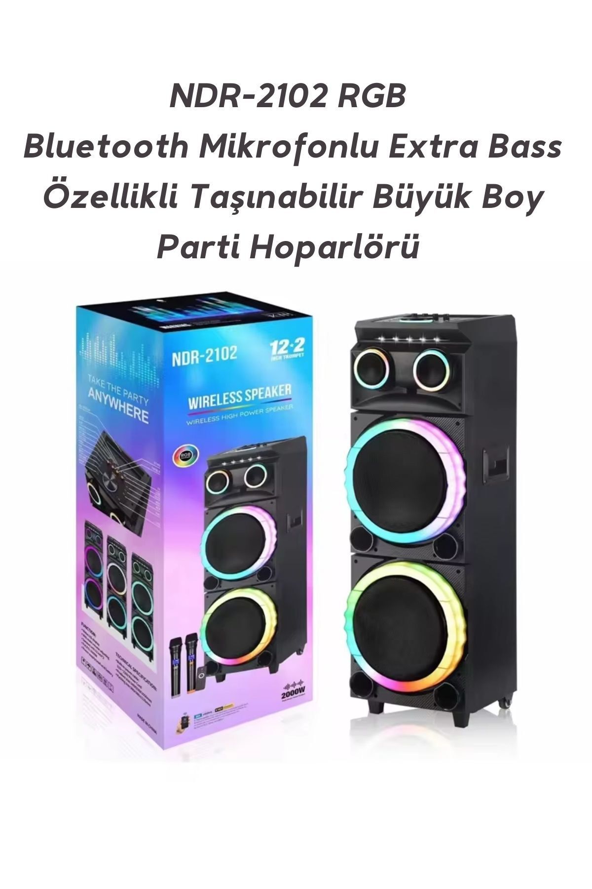 Bluetooth Hoparlör Parti Hoparlörü Karaoke Mikrofon Hediyeli Işıklı Ses Bombası  Usb Sd Girişli