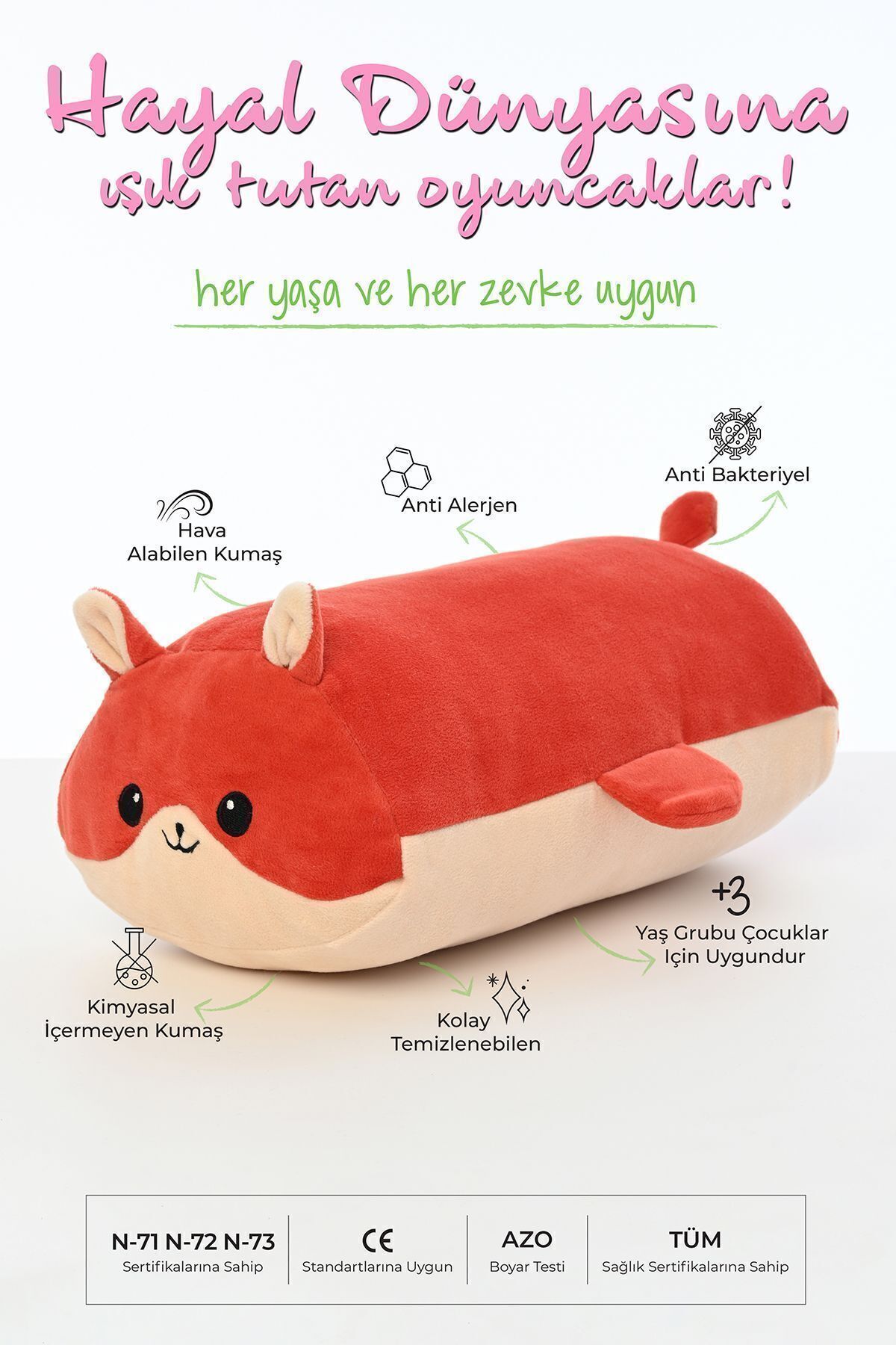 Pufu Toys Hayvan Figürlü Peluş Oyuncak Yastık Yumuşak Ve Sevimli 40 Cm Rulo Peluş Oyuncak fotoğrafı 2 (önizleme)