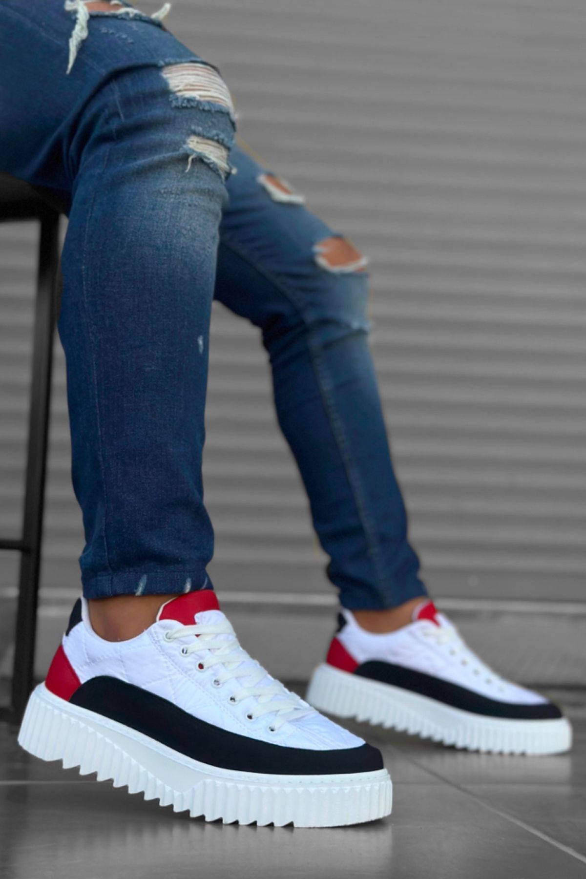BOUIS-Pantofi pentru bărbați, alb, roșu, cu șireturi, cu parașuta, stil țesătură, sport zilnic, cu talpă înaltă, pantofi confortabili, eleganti 6