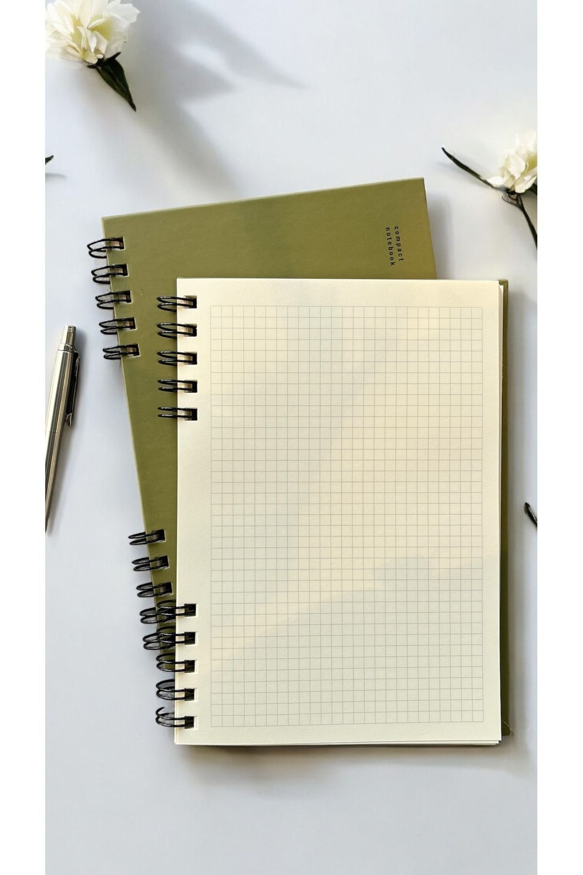 Fark Tanıtım-The Notebook Series Spiraled 80 Sheets Checkered A5 Notebook (Olive Green Cover) 7