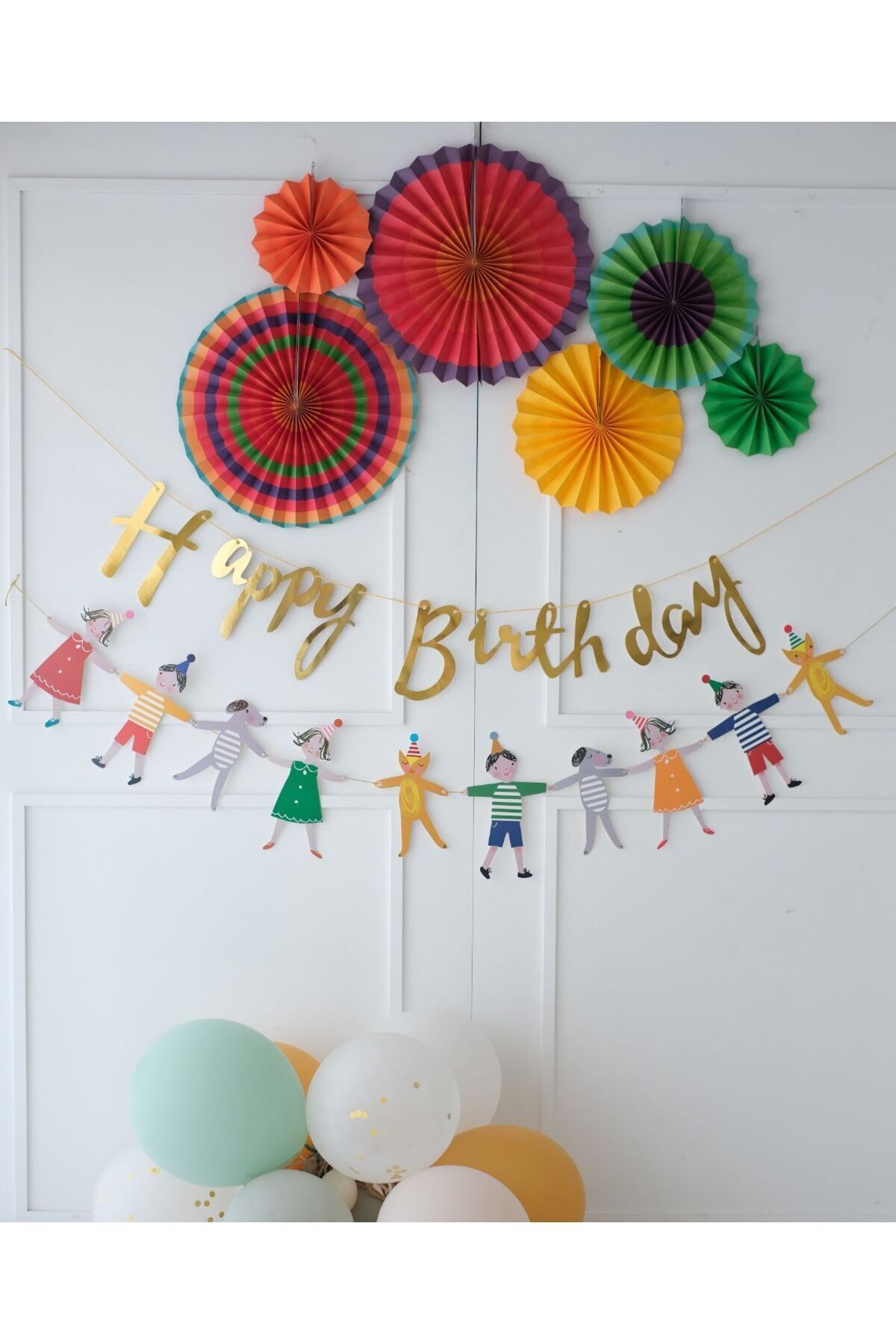 Partifabrik Neşeli Çocuklar Temalı Doğumgünü Happy Birthday Yelpaze Set 3 lü