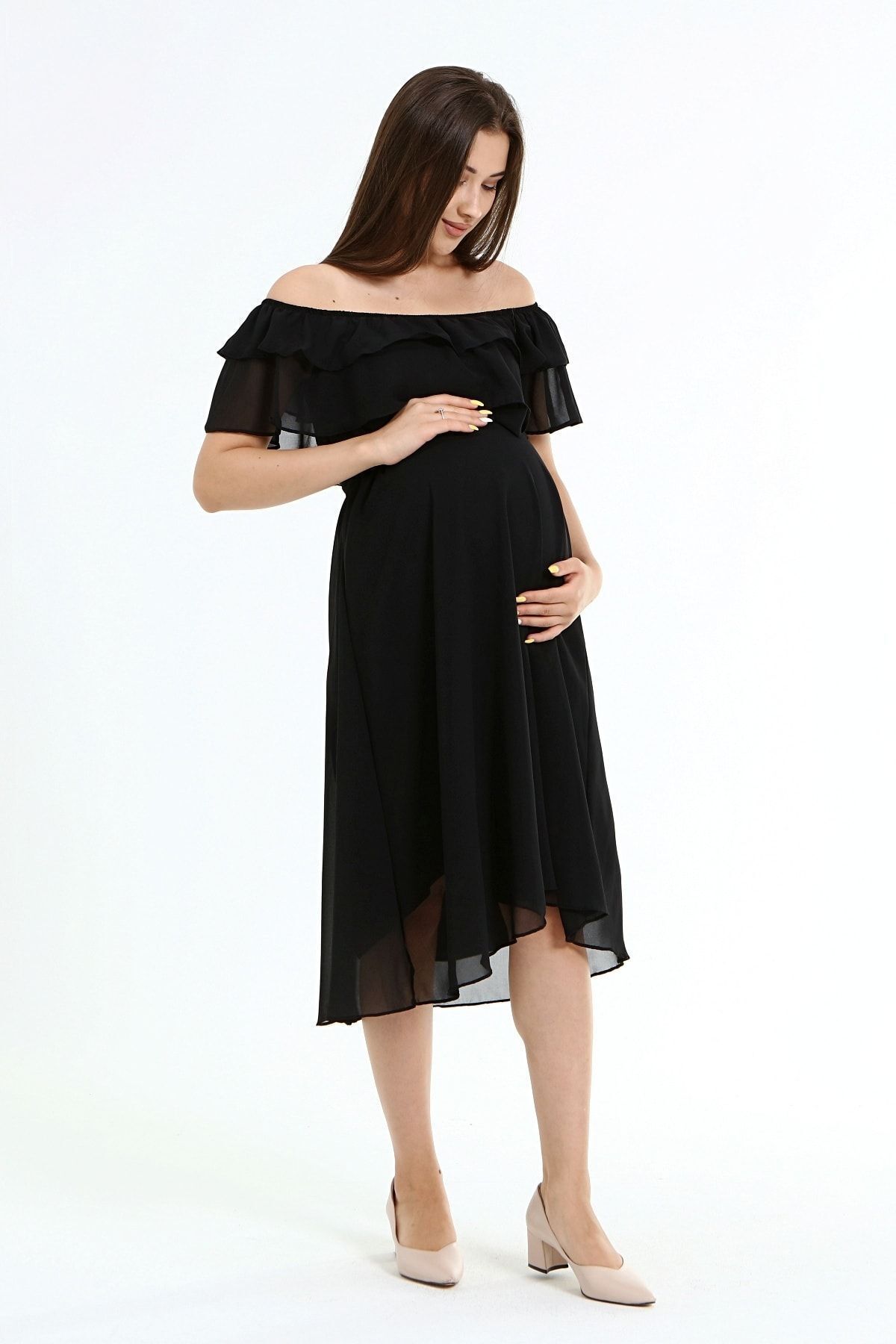 ADASTYLE Yaka Şifon Siyah Elbise fotoğrafı 2 (önizleme)