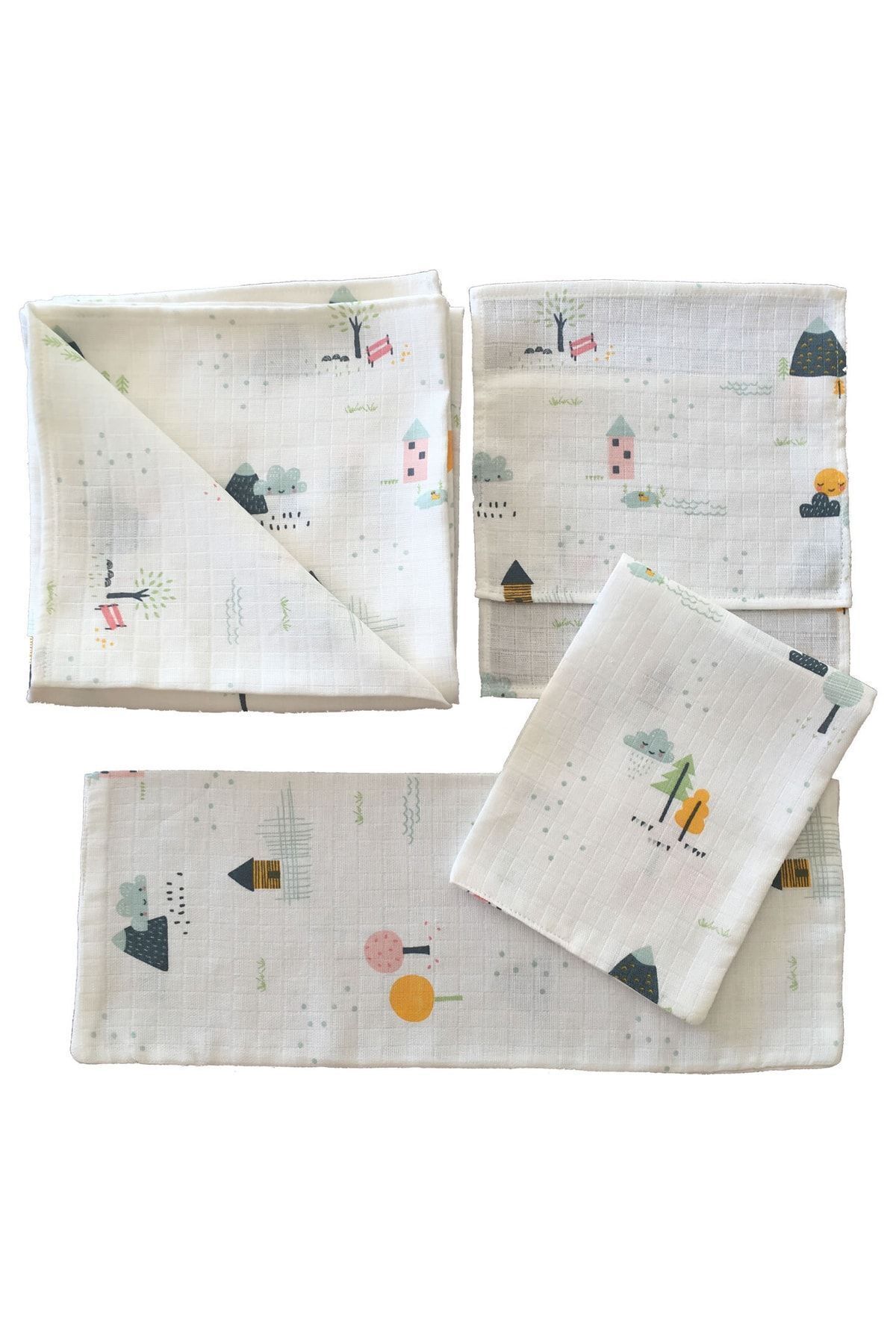 Multi-Purpose Muslin Cover 100x80cm And 2 Wipes 2 Shoulder Diapers Newborn Baby Set Total 5 Pieces Our Village