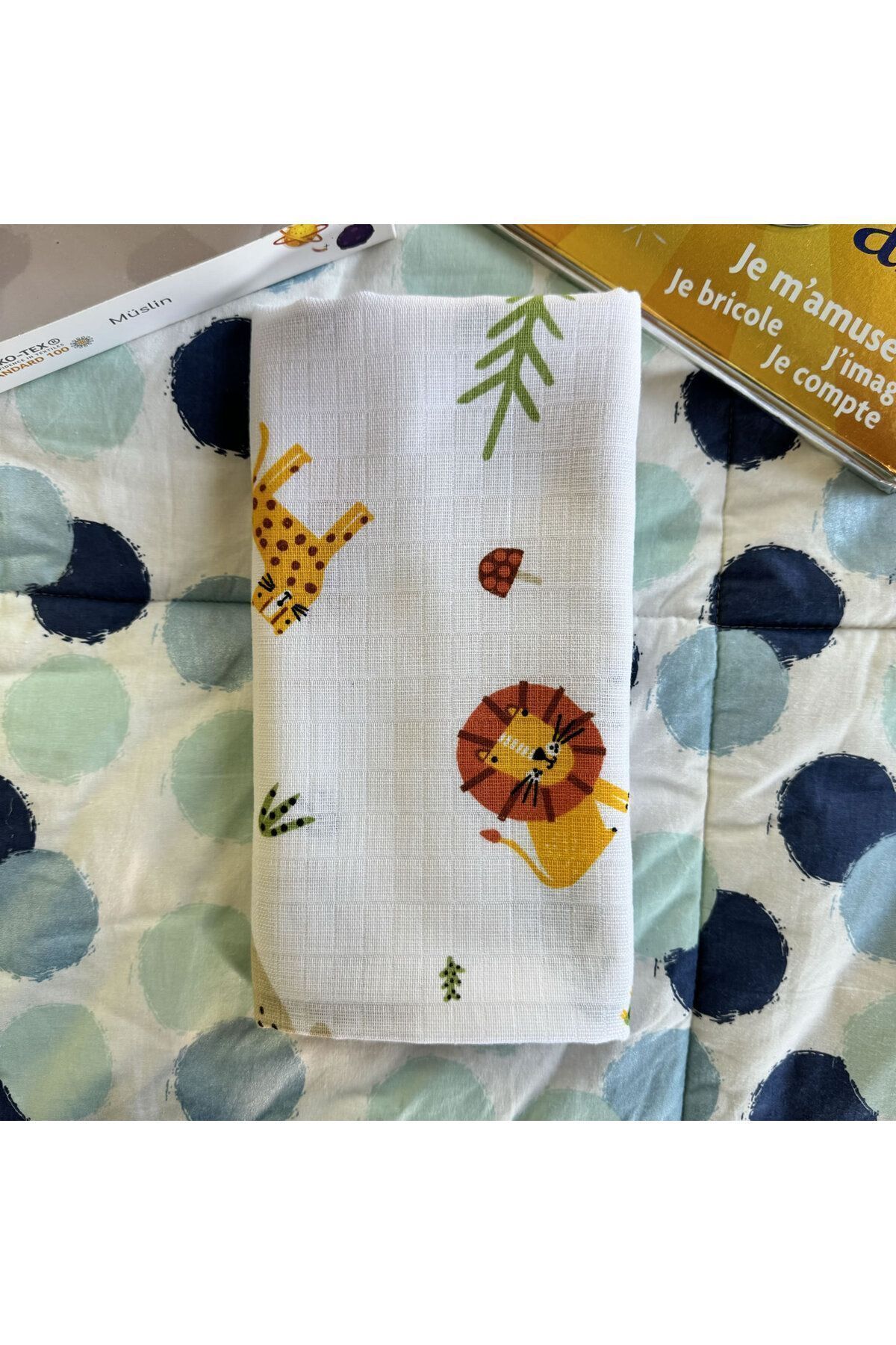 Muslin Baby Blanket with Safari Figure