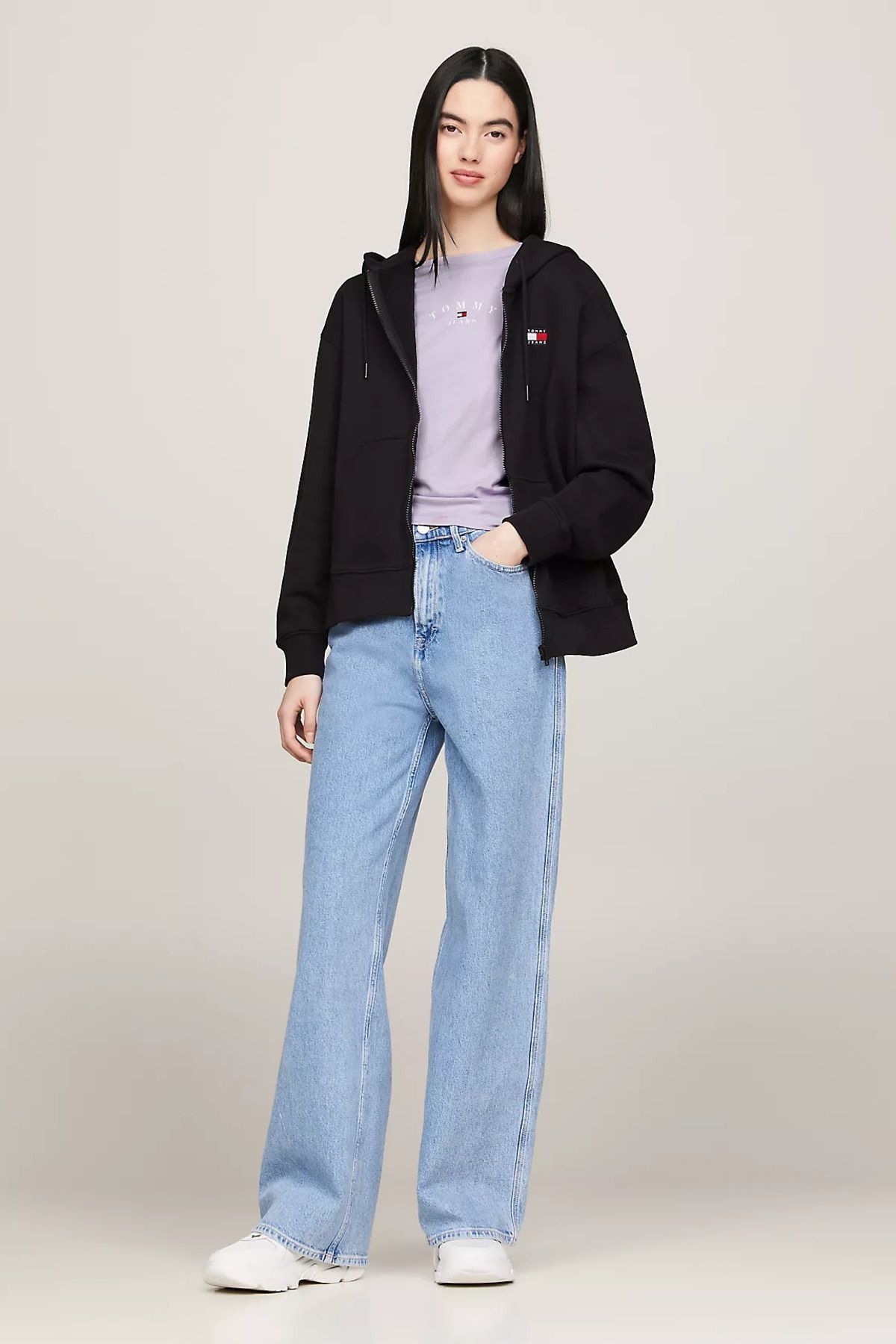 Tommy Hilfiger Kad n TJW BADGE ZIP THRU HOODIE EXT Sweatshirt Siyah Kad n Giyim