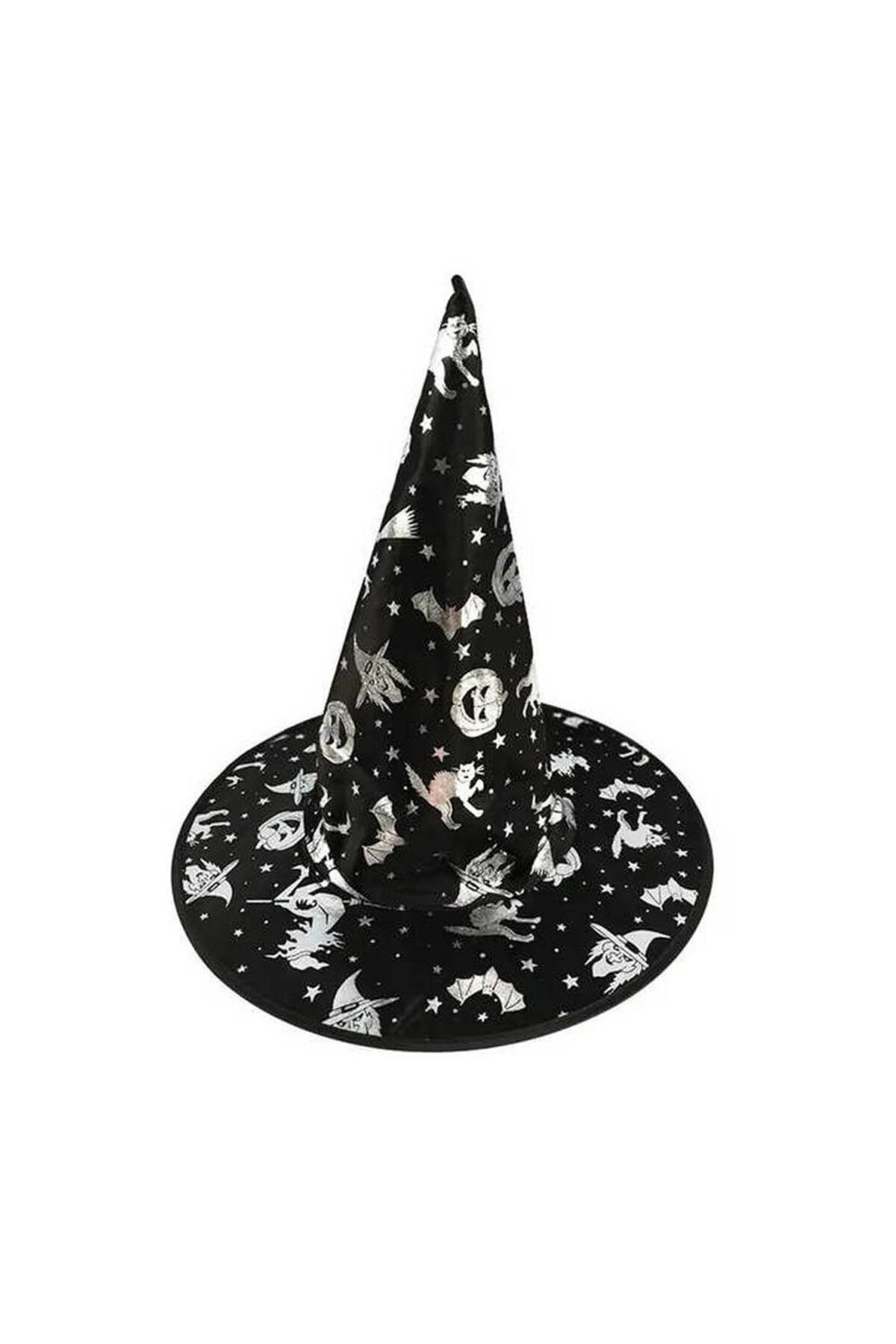 DÜVENCİ TİCARET-Silver Patterned Halloween Witch Hat 1