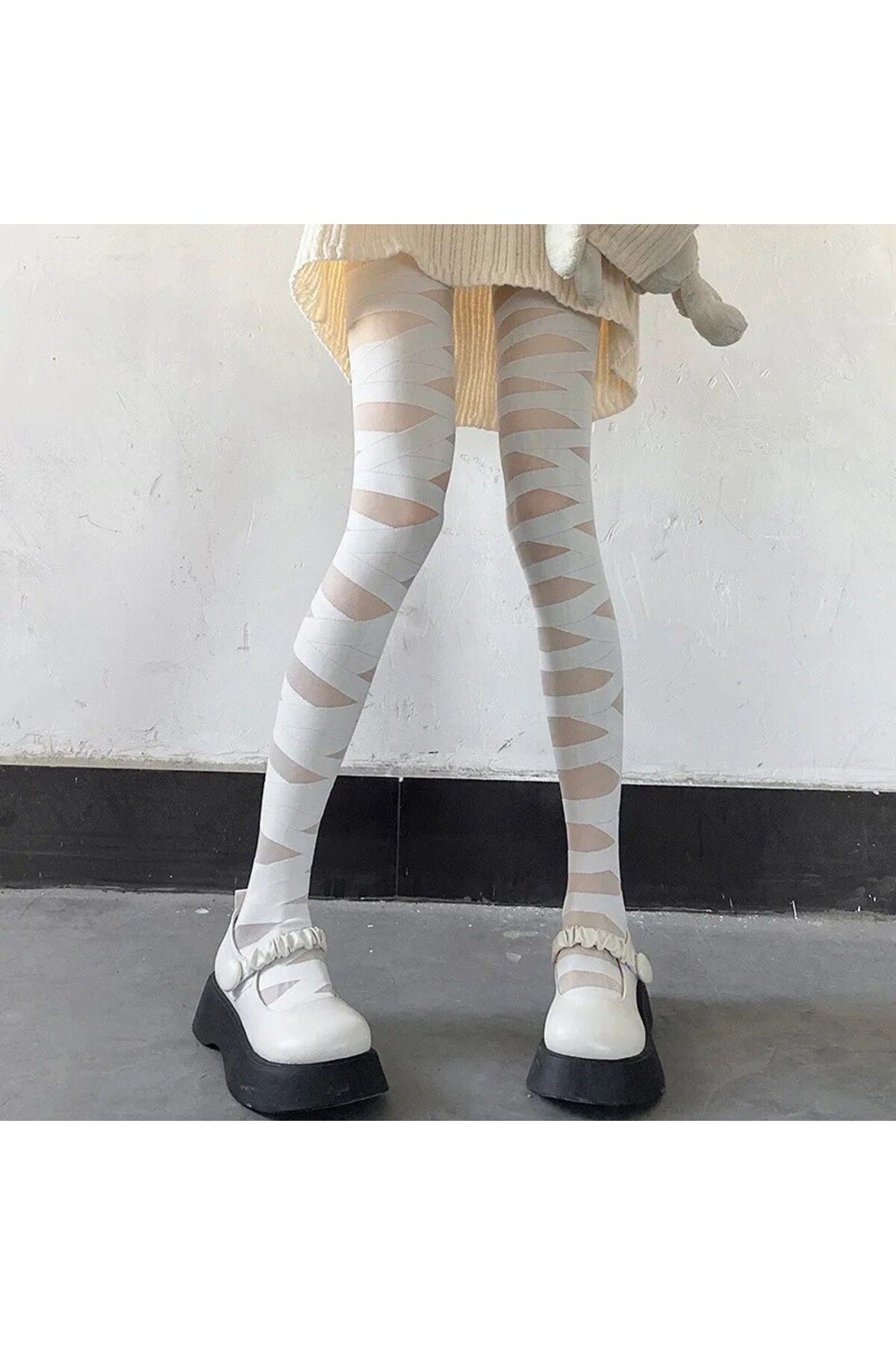 Cosplay Mummy Bandage Look Imported Beige Pantyhose