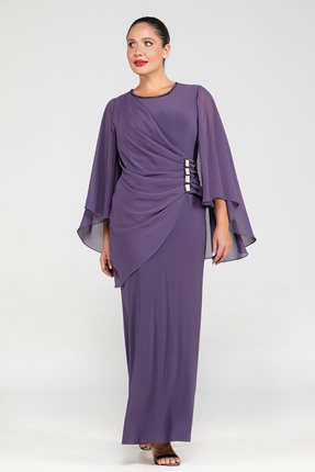 MİYORO Pile ve Pelerin Detaylı Büyük Beden Abiye Elbise