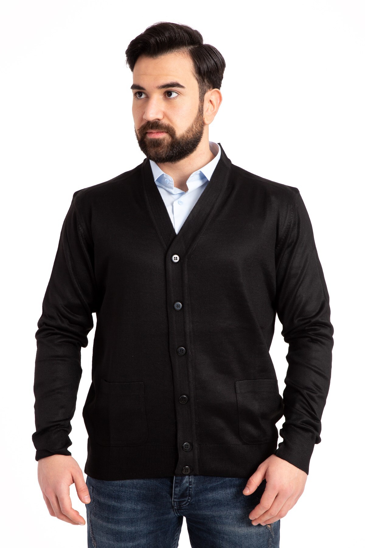 Mutlu City  Erkek Orta Yaş Ve Üzeri Ince Yün Akrilik Triko Örgü Düğmeli Baba Hırka 5100 - Görsel 4