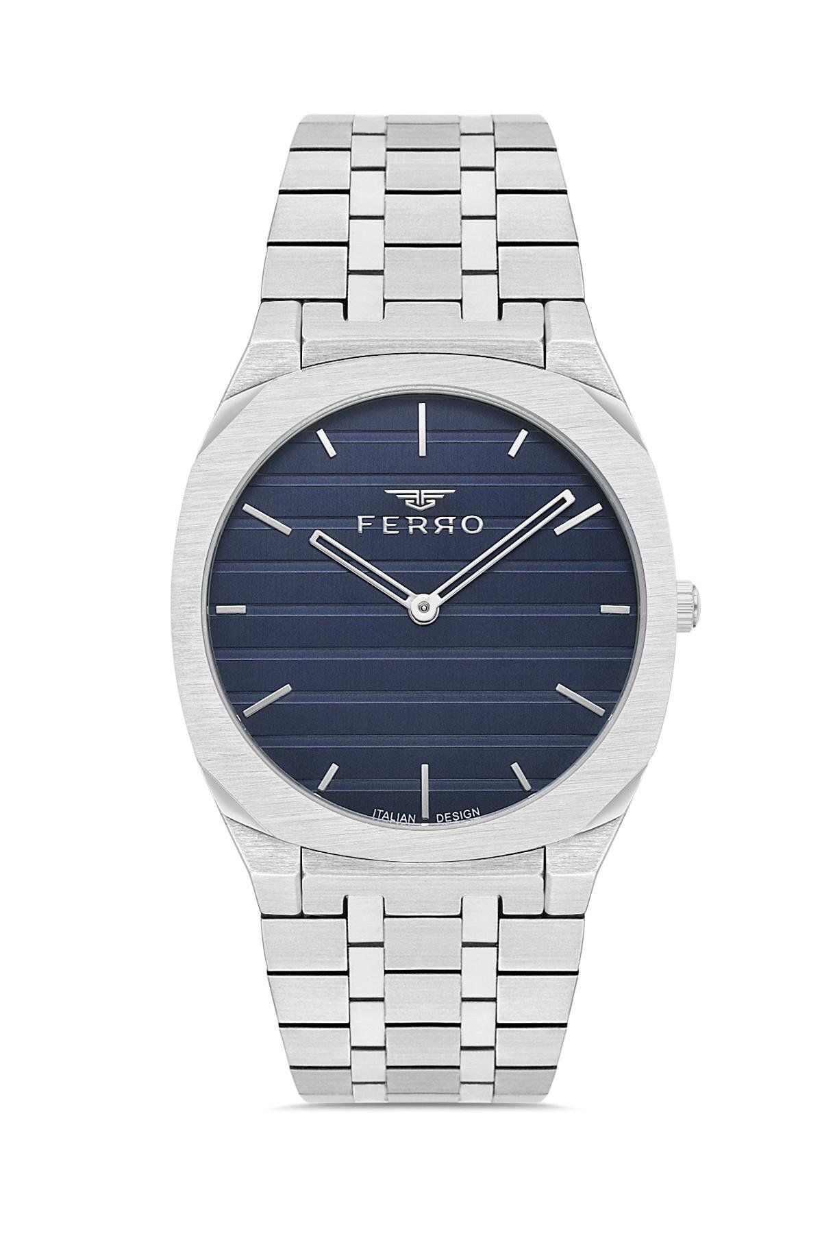 FERRO-Fm43004a-5 Men's Silver Colored Wrist Watch, Blue Inside - New Season + Bracelet Gift 1