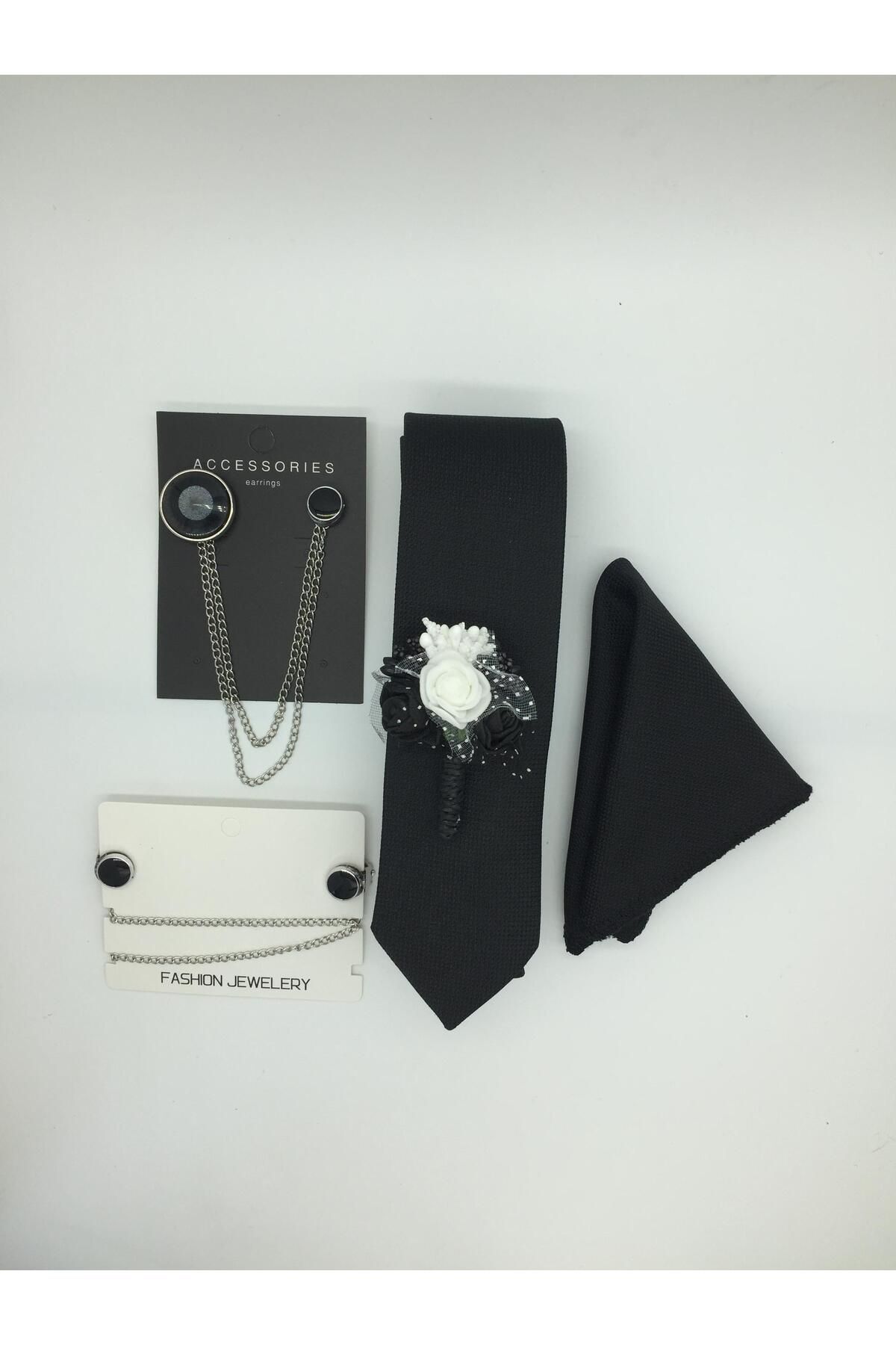 کراوات مردانه مشکی HARES | HRSDMTSET اورجینال - تصویر 2