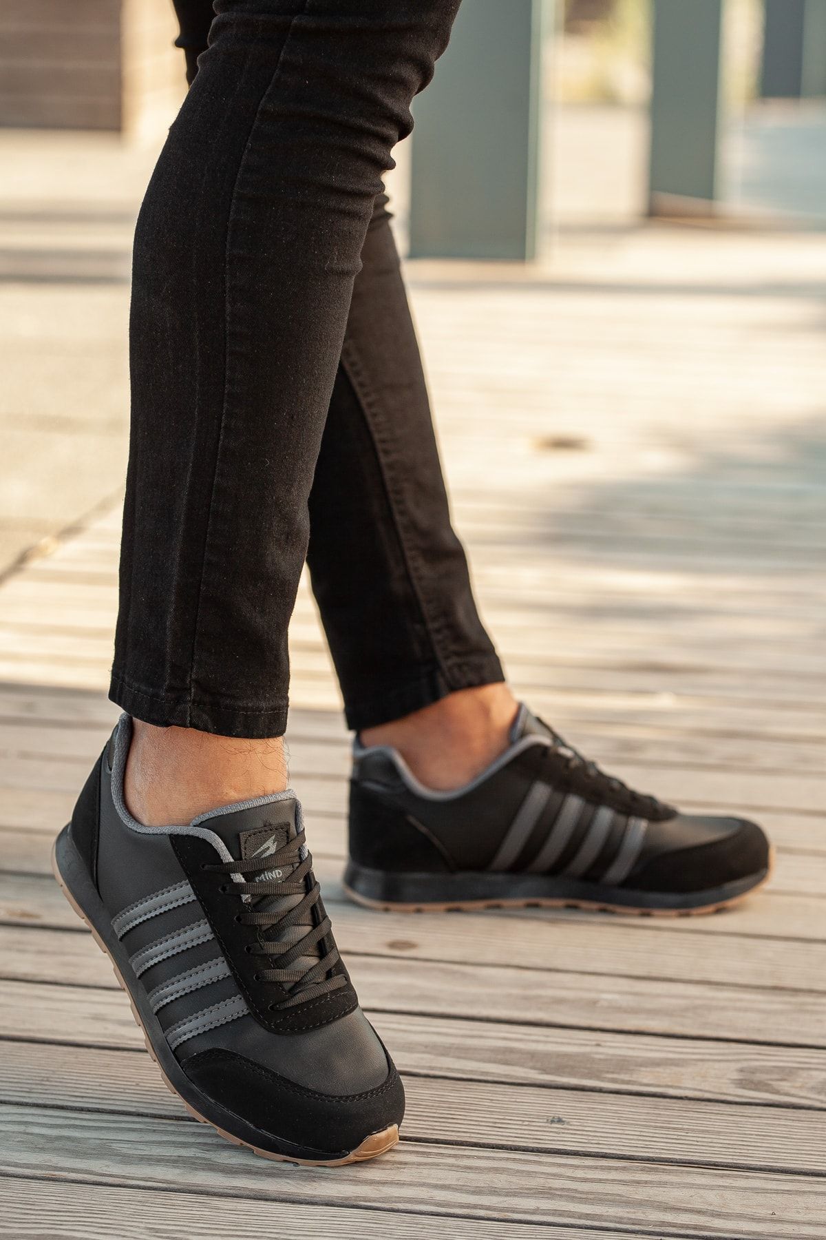 BOUIS Erkek Siyah Bağcıklı Günlük Rahat Taban Şık Tasarım Yürüyüş Casual Sneaker Spor Ayakkabı görsel 3