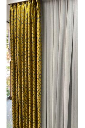 MÇ HOME Hazır Dikilmiş Sarı Desenli Polyester Kumaş Fon 150 x 260