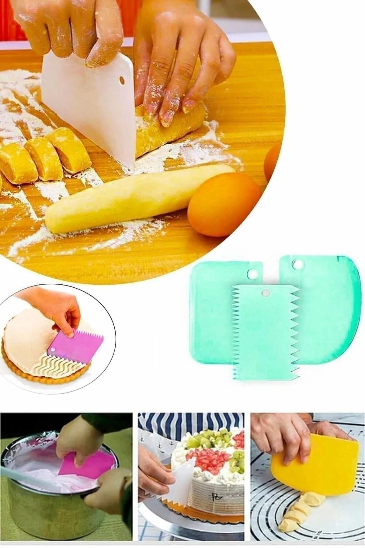 Orvila-Set of 3 Dough chopper, cake Shaper and Scraper 3