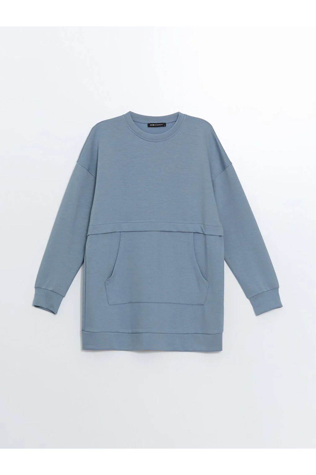 LC Waikiki LCW Modest Koyu Gri Bisiklet Yaka Kad n Sweatshirt Tunik Kad n Giyim
