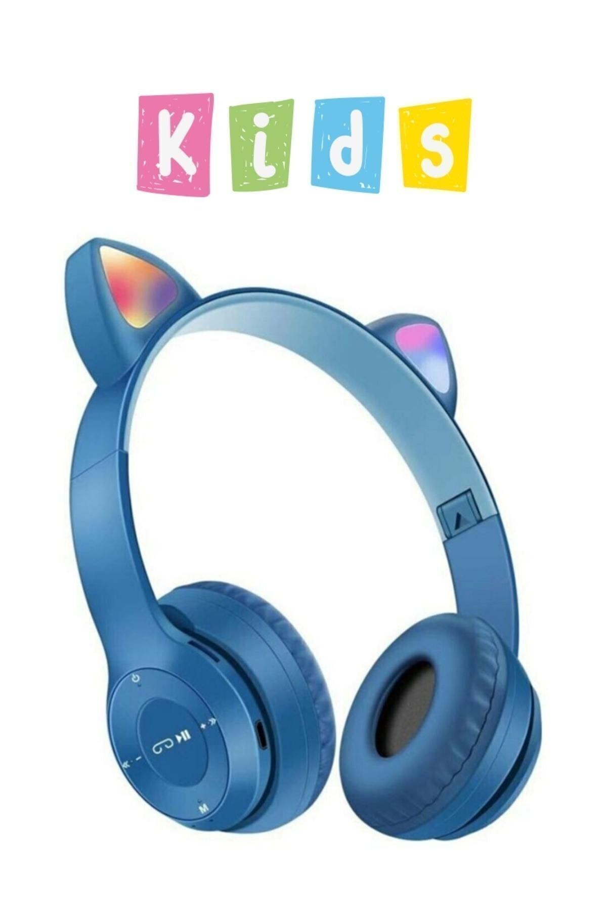 Kız Çocuklar Için Kedi Kulaklı Işıklı Mikrofonlu Kablosuz Bluetooth Kedili Çocuk Kulaklık