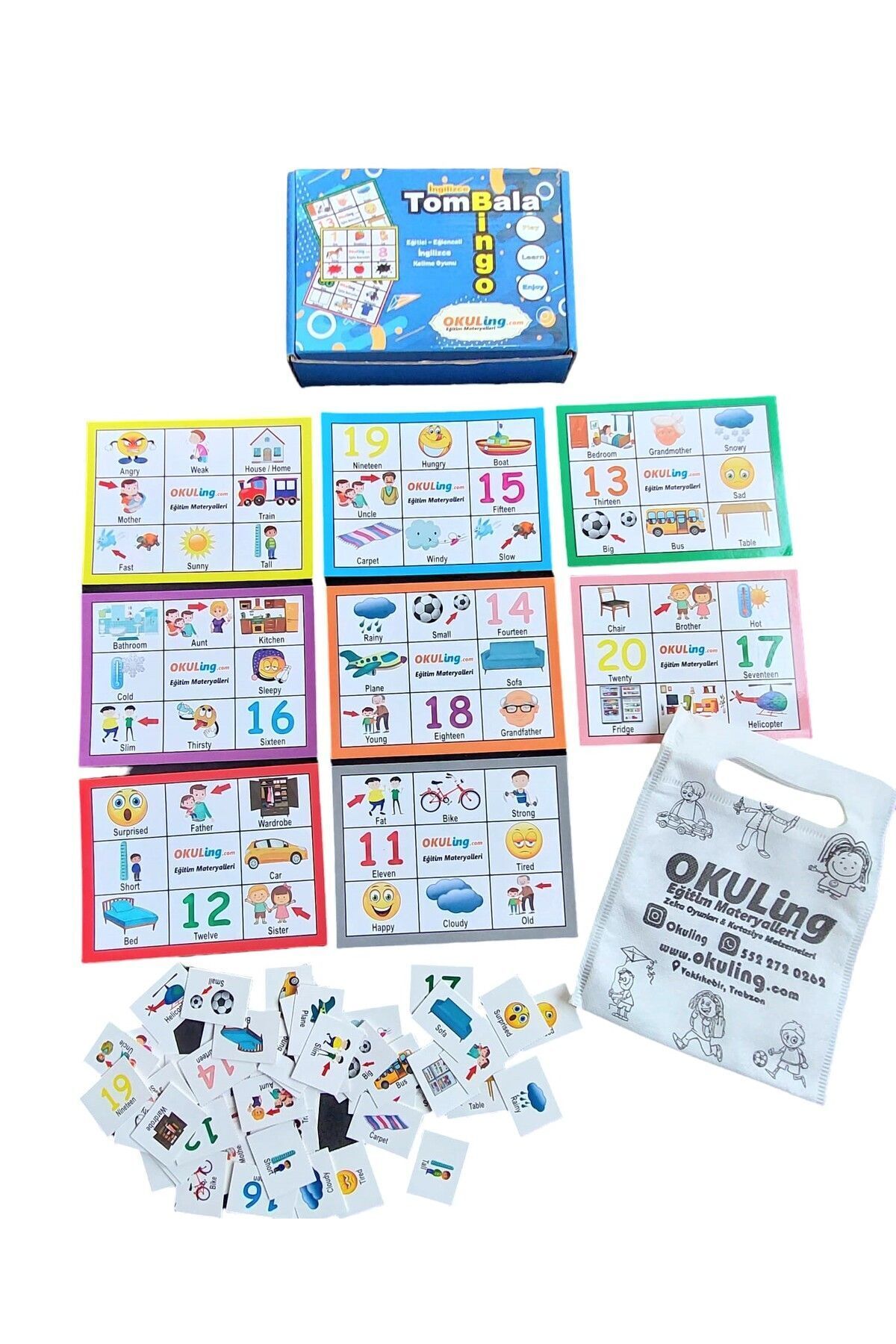 Okuling Bingo - İngilizce Tombala - Sayılar - Aile - Duygular - Hava Durumu - Ev - Ulaşım