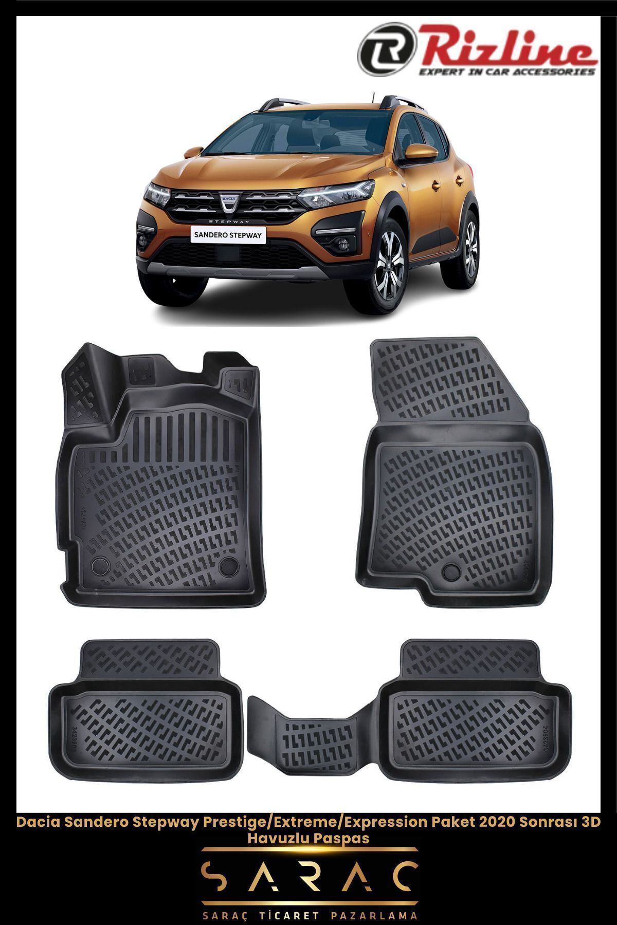 Rizline Dacia Sandero Stepway Expression 2023 Model(YENİ KASA) 3d Havuzlu Paspas