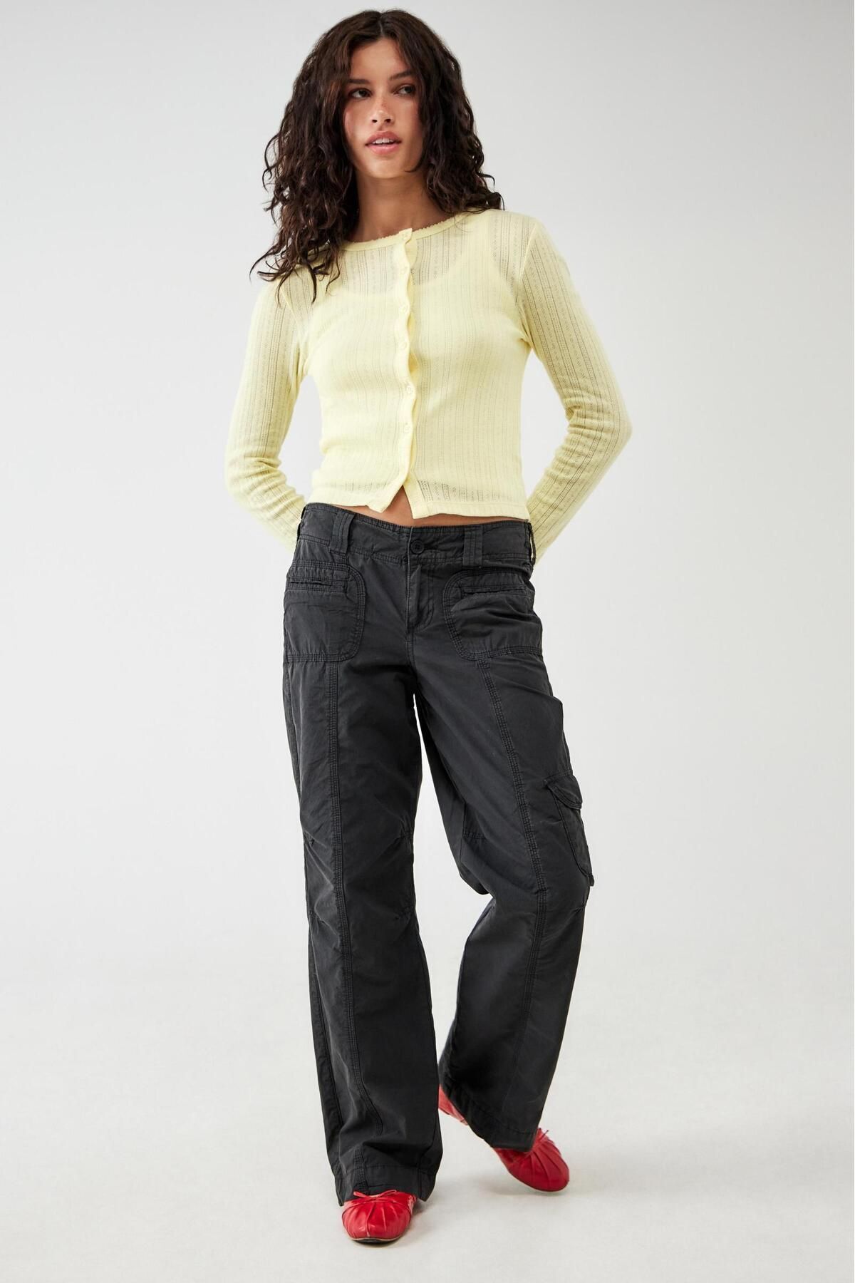 september island  Siyah Paraşüt Ön Cep Detaylı Kargo Pantolon - Görsel 2