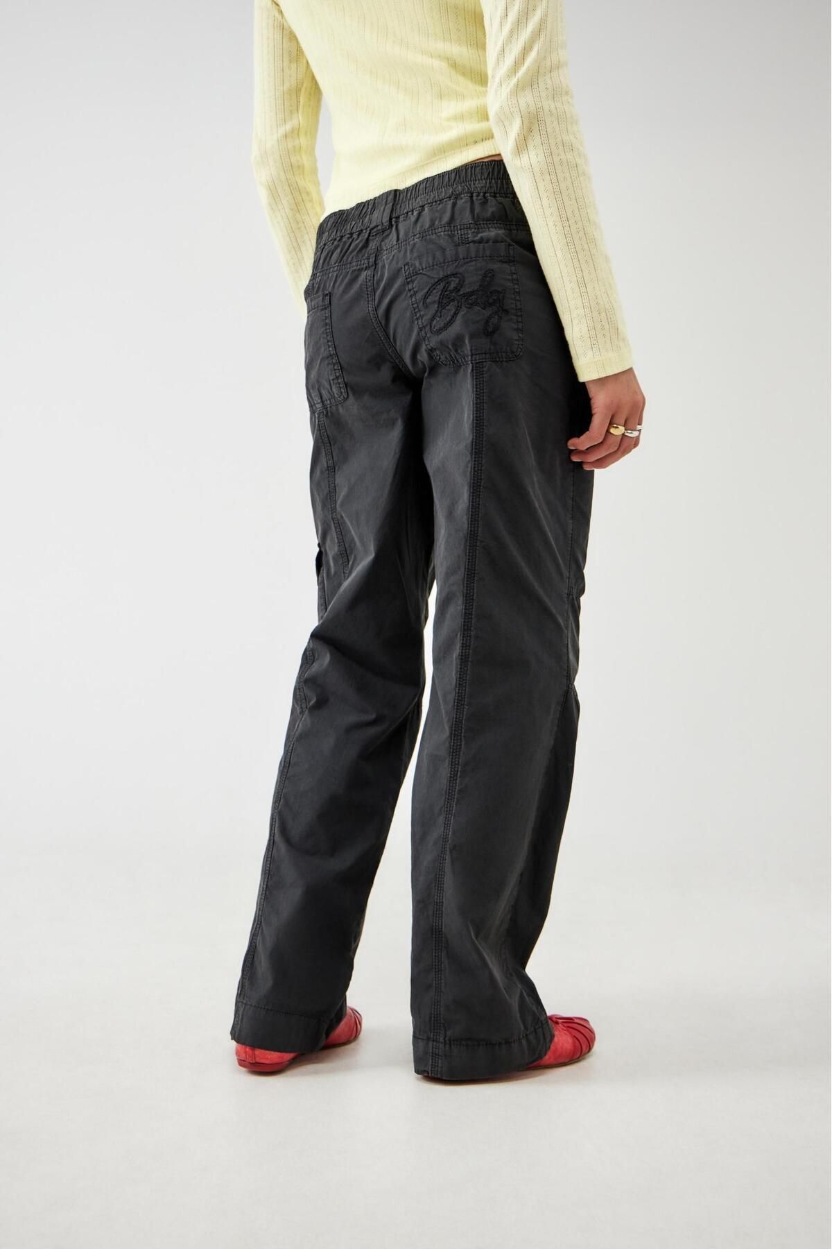 september island  Siyah Paraşüt Ön Cep Detaylı Kargo Pantolon - Görsel 3