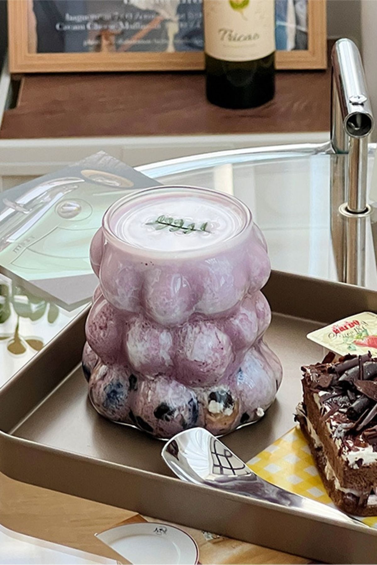 2 li Pipetli Üzüm Model Borosilikat Cam Kahve Sunum Bardağı | Meşrubat Bardağı | Kokteyl Bardağı