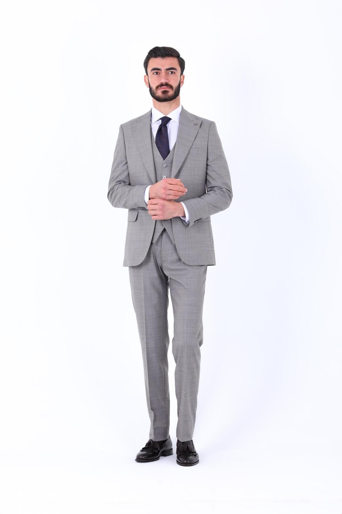 Kadir Büyükkaya Slim Fit Viskon Karışımlı Yelekli Erkek Takım Elbise - Rahat Ve Şık-kaw1004s