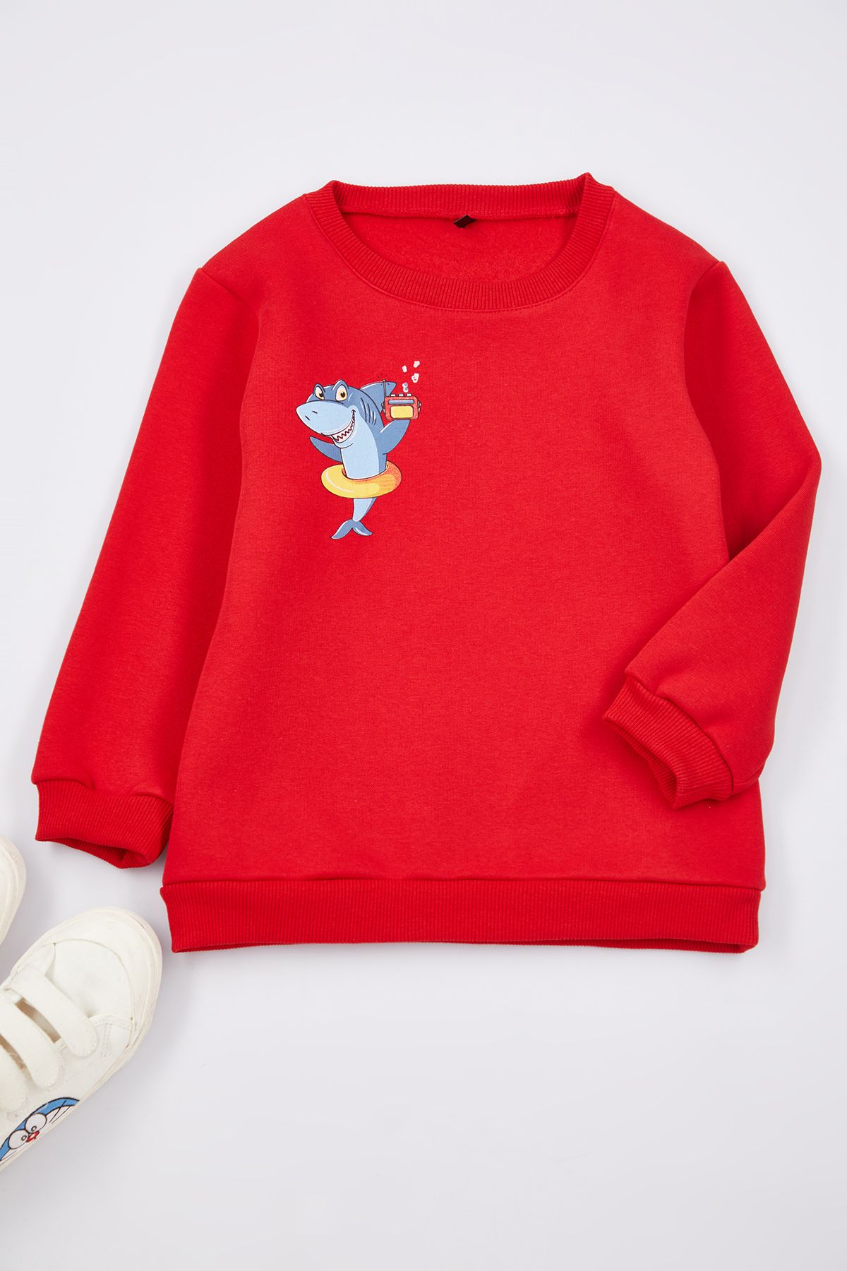 TRENDYOLKIDS Czerwona Bluza Chłopięca Z Okrągłym Dekoltem - Tkdaw25sw00014 Mężczyzna - 8–9 years