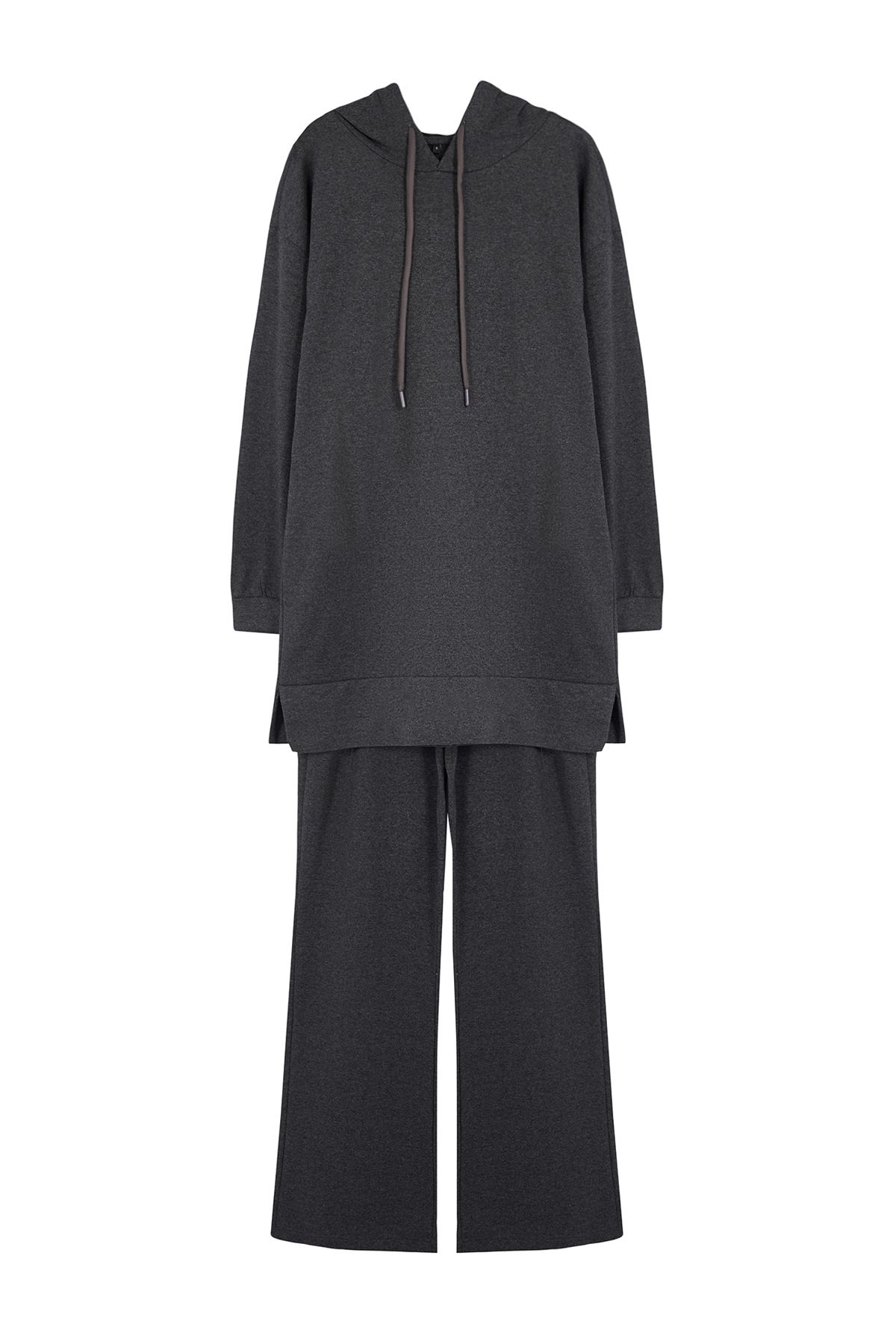 Trendyol Modest-Übergroßes Trainingsanzugset aus Strick mit Kapuze in Anthrazit - TCTAW22EN0005 7